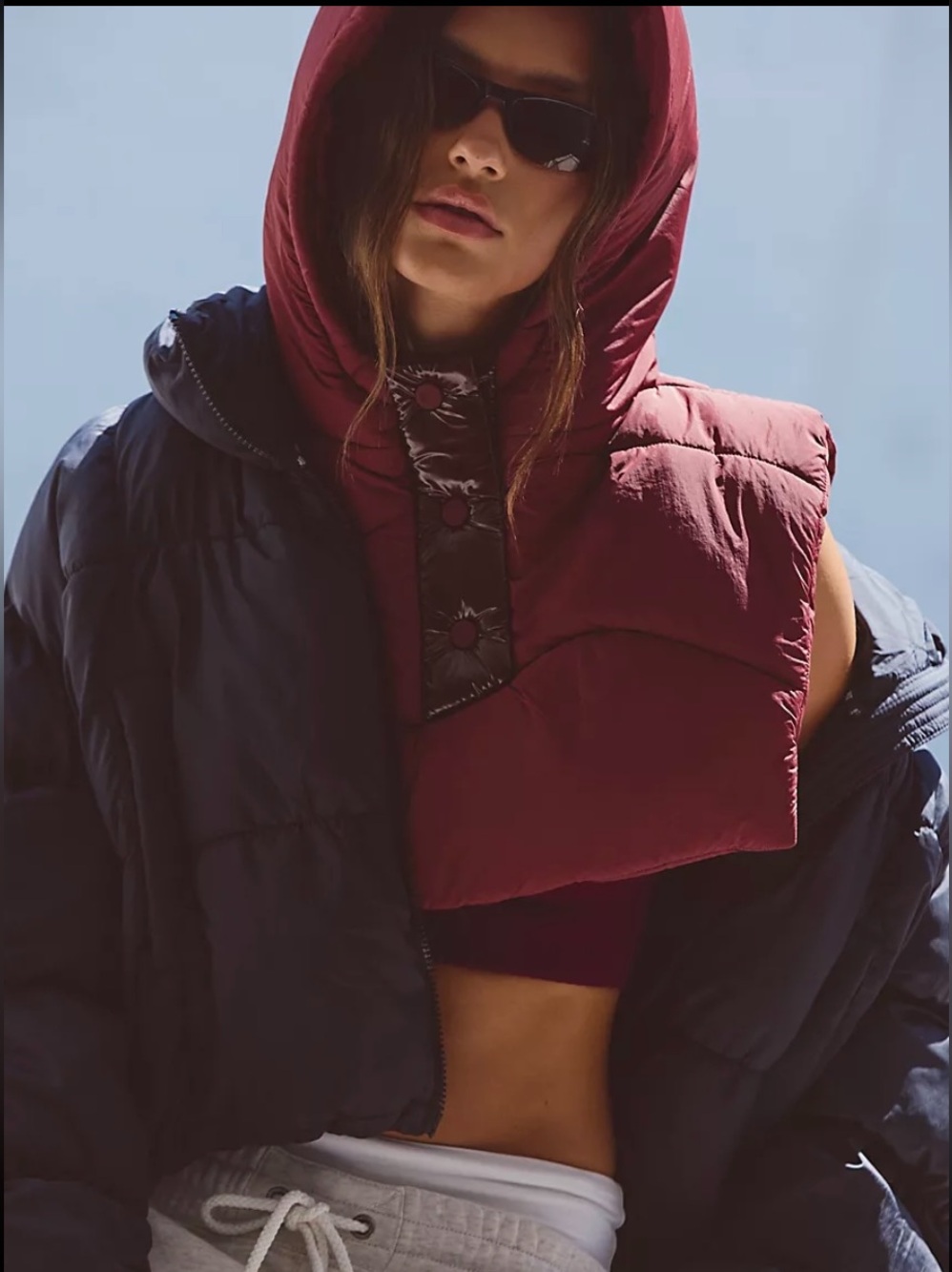 Free People burgundy Puffer Hood Quilted Dickey.